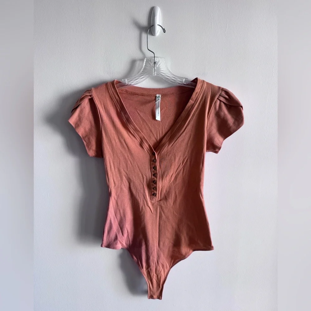 Free People Intimately Mia Blush Short Sleeve Bodysuit